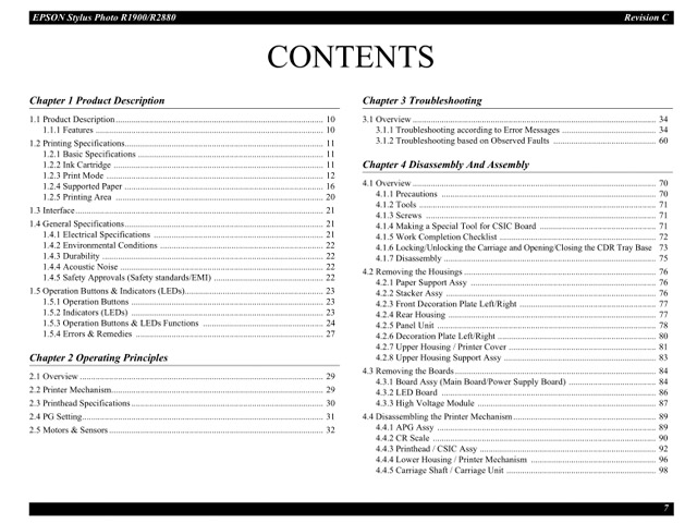 Epson Stylus Photo R1900/R2880 Service Manual Epson Stylus Photo R1900-R2880 SERVICE MANUAL